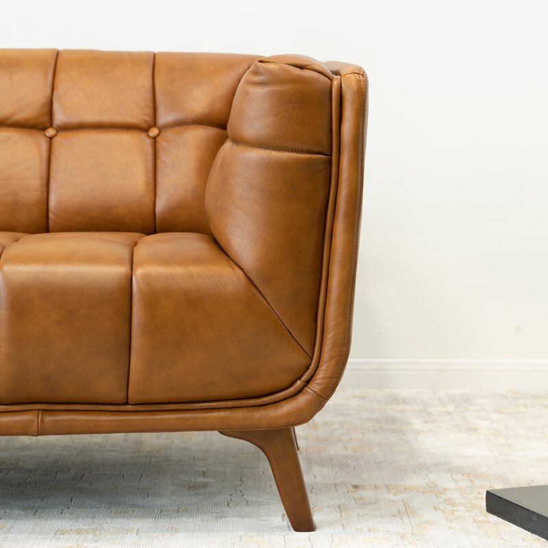 Ardrie 86'' Genuine Leather Flared Arm Sofa