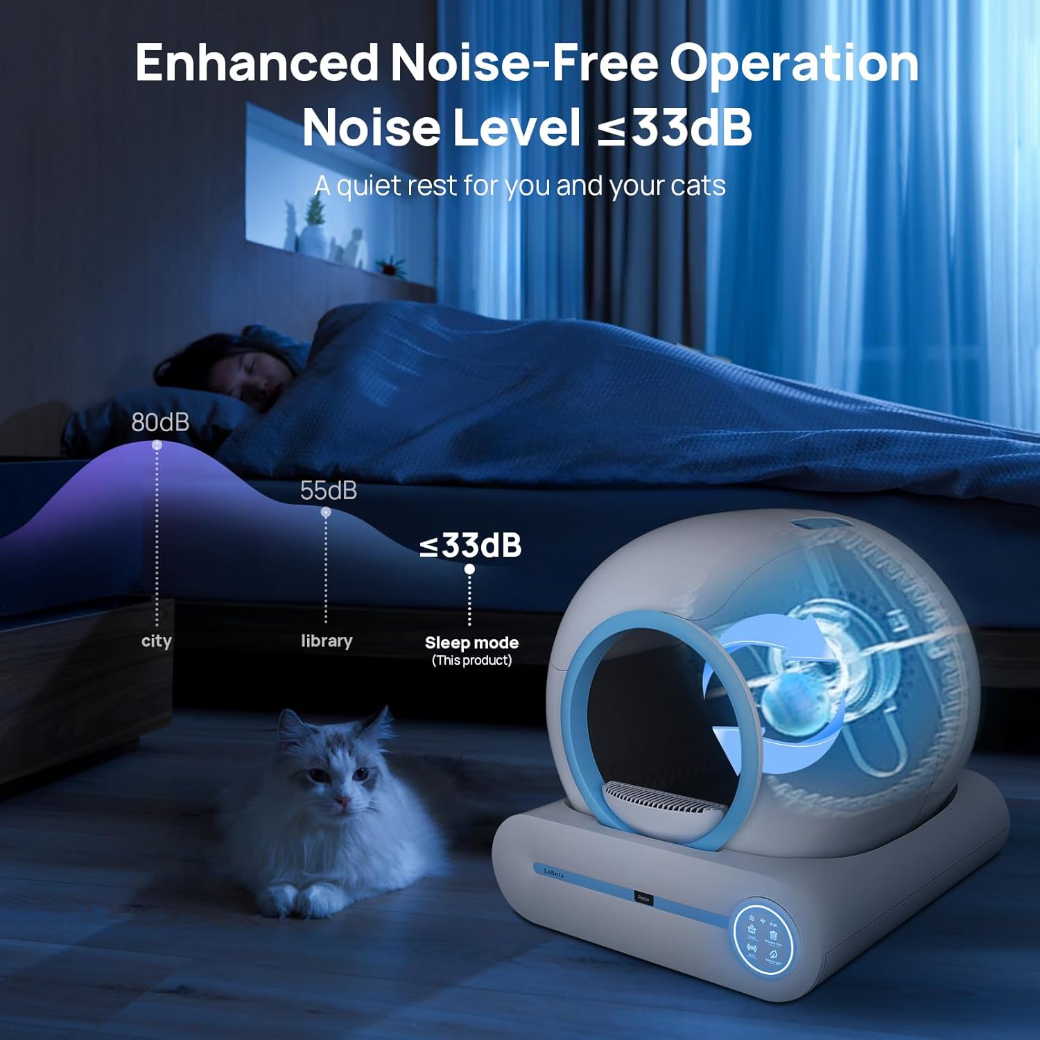 Self Cleaning Litter Box, Upgraded Automatic Cat Litter Box with Mat, 68L+9L Large Capacity Litter Box Robot, Suitable for Multiple Cats, APP Control