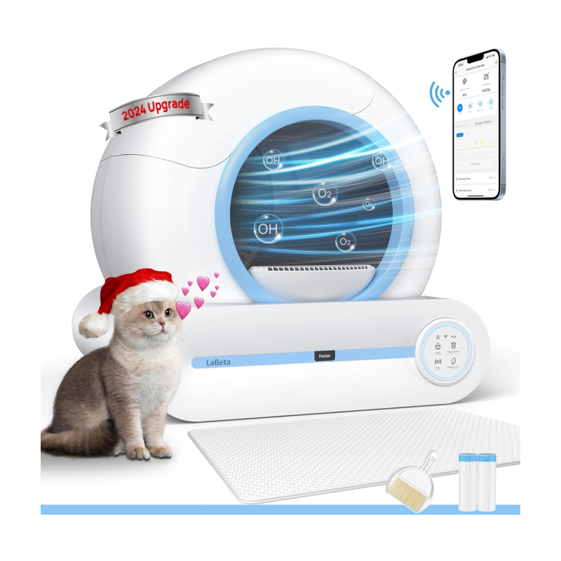 Self Cleaning Litter Box, Upgraded Automatic Cat Litter Box with Mat, 68L+9L Large Capacity Litter Box Robot, Suitable for Multiple Cats, APP Control